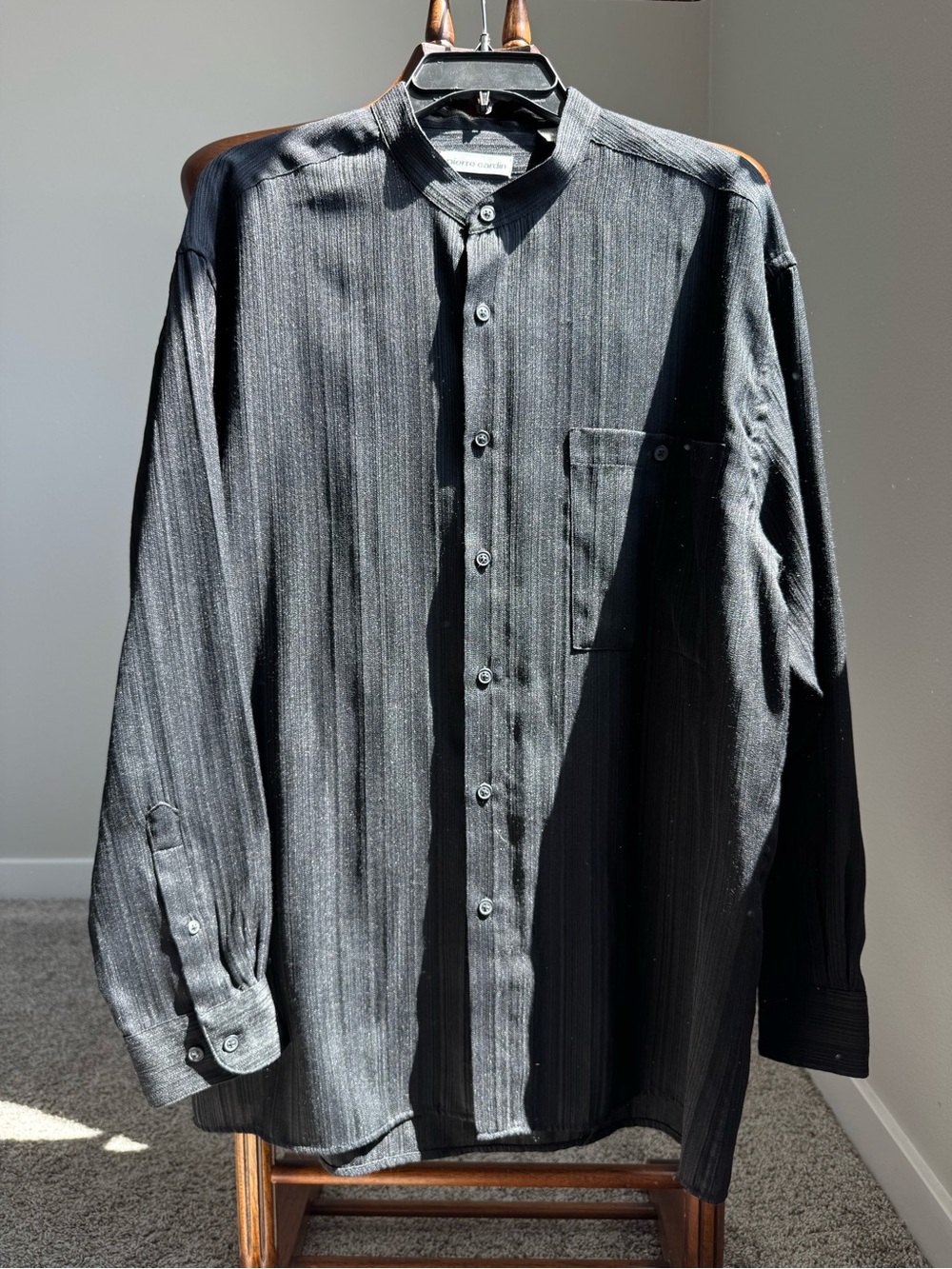 Pierre Cardin Textured Banded Collar Shirt Men’s Large Black